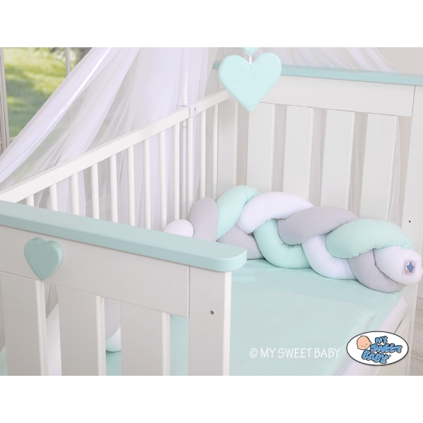 Paracolpi Treccia Para Letto O Culla Bimba Menta Bianca Grigio
