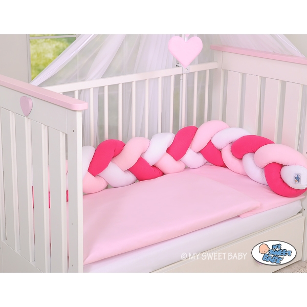 Paracolpi Treccia Para Letto O Culla Bimba Rosa Rosa Bianca
