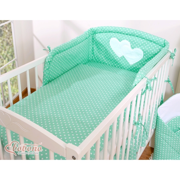 Paracolpi Universale per Lettino Menta Pois Bianchi Cuori