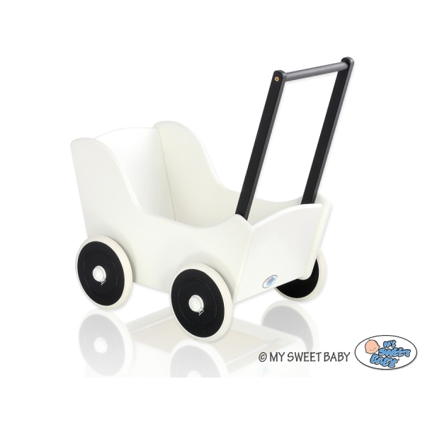 Passeggino in Legno per Bambole Bianca Nero