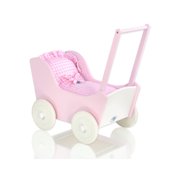 Passeggino in Legno per con Biancheria Bambole Rosa Bianca