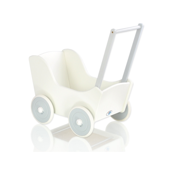 Passeggino per Bambole Legno Bianca Grigio