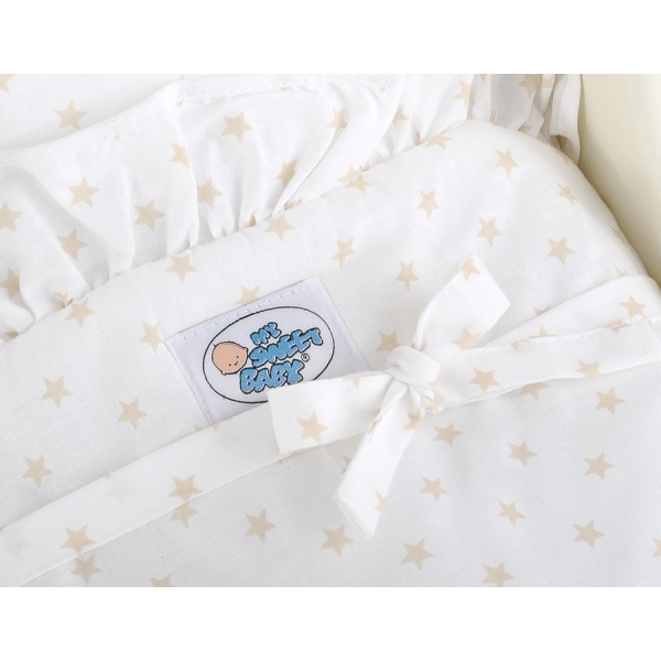 Passeggino per Bambole Legno Biancheria Creme Bianca