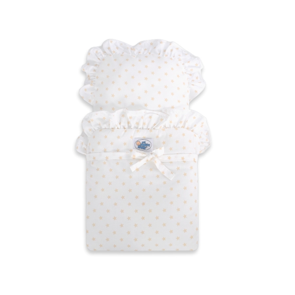 Passeggino per Bambole Legno Biancheria Creme Bianca