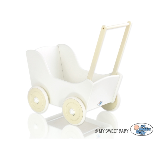 Passeggino per Bambole Legno Creme Bianca