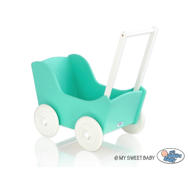 Passeggino per Bambole Legno Menta Bianca