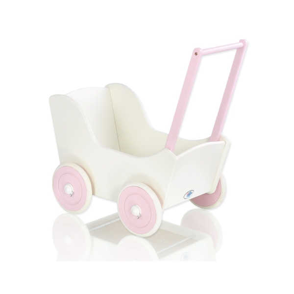 Passeggino per Bambole Legno Rosa Bianca