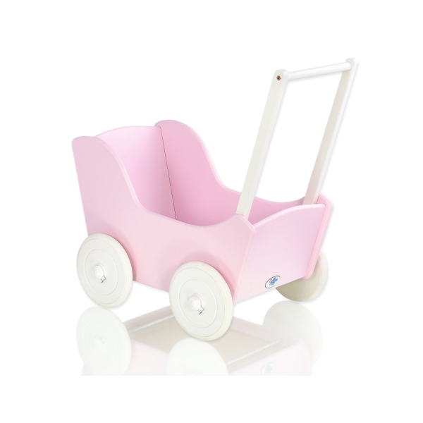 Passeggino per Bambole Legno Rosa Bianca