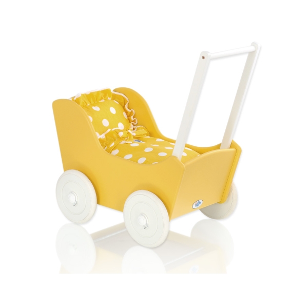 Passeggino per le Bambole Biancheria Bianca Giallo Pois Bianchi