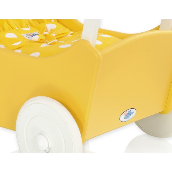 Passeggino per le Bambole Biancheria Bianca Giallo Pois Bianchi