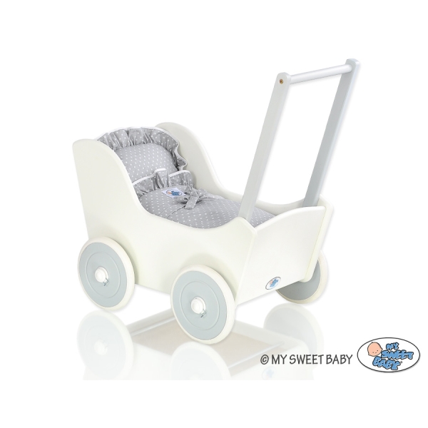 Passeggino per le Bambole Biancheria Bianca Grigio