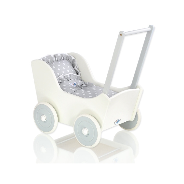 Passeggino per le Bambole Biancheria Bianca Grigio Pois Bianchi