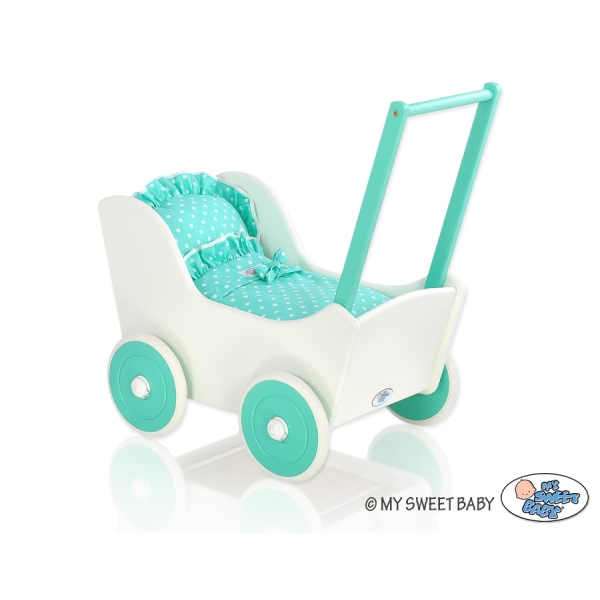 Passeggino per le Bambole Biancheria Menta Bianca