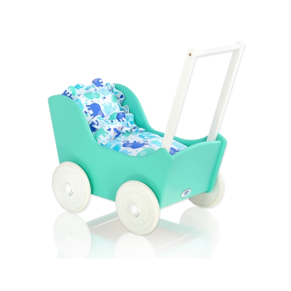 Passeggino per le Bambole Biancheria Menta Bianca