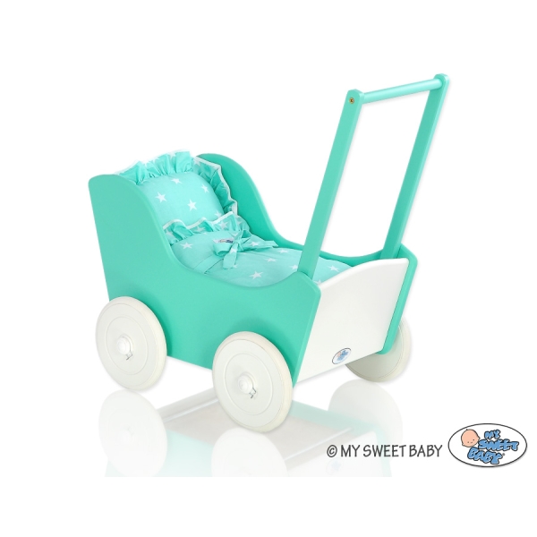 Passeggino per le Bambole Biancheria Menta Bianca