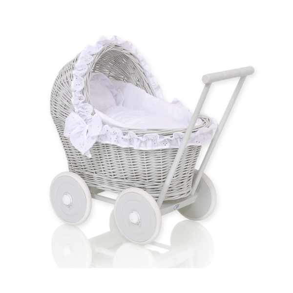Passeggino per le Bambole Vimini Bianca Grigio