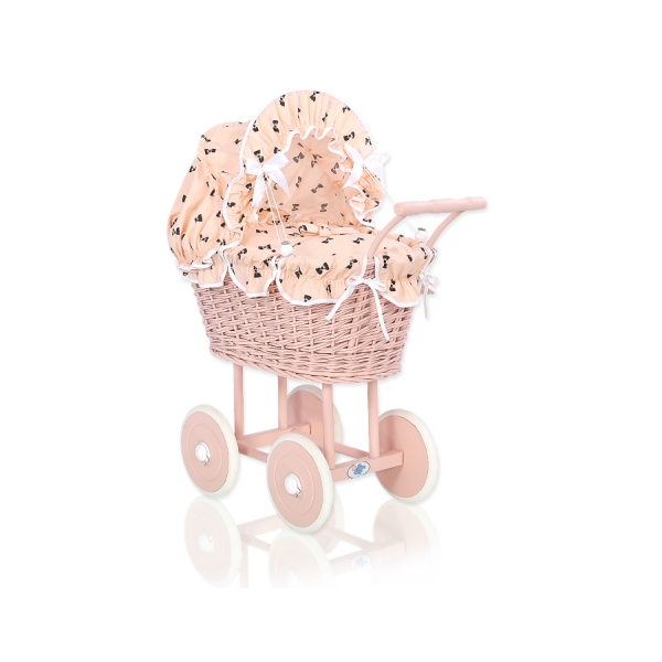 Passeggino per le Bambole Vimini Fiocchetti Rosa Cipria
