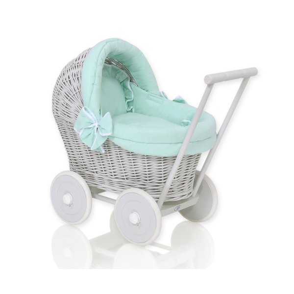 Passeggino per le Bambole Vimini Menta Grigio