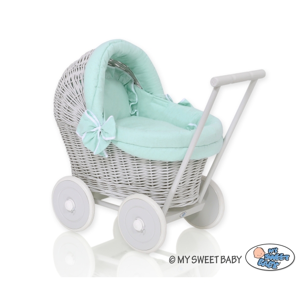 Passeggino per le Bambole Vimini Menta Grigio