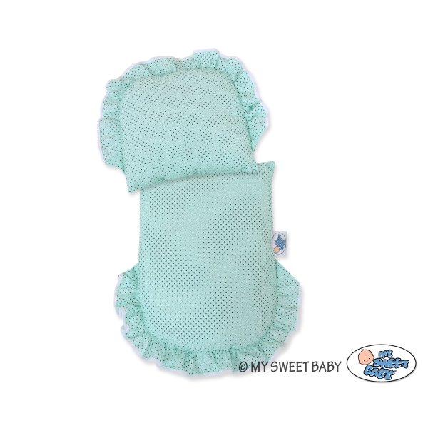 Passeggino per le Bambole Vimini Menta Grigio Pois Bianchi