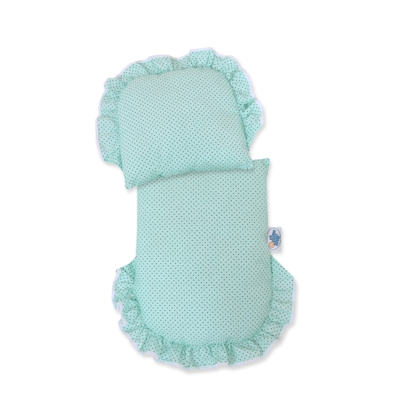 Passeggino per le Bambole Vimini Menta Grigio Pois Bianchi