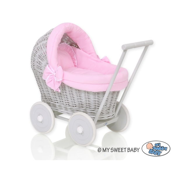 Passeggino per le Bambole Vimini Rosa Grigio