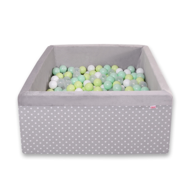 Piscina di Palline con 200 Palline Colorate Quadrato Grigio Pois Bianchi