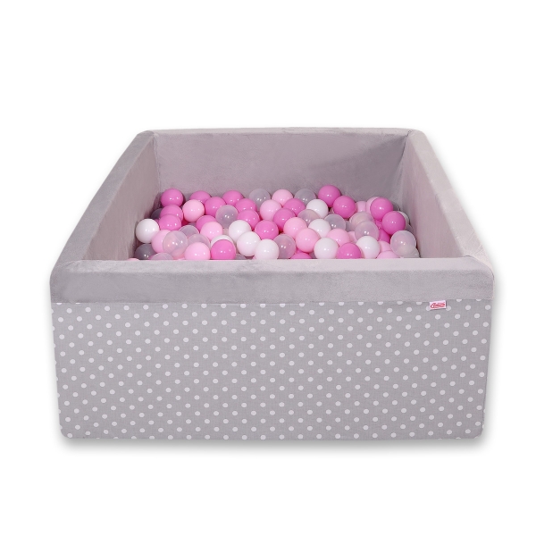 Piscina di Palline con 200 Palline Colorate Quadrato Grigio Pois Bianchi