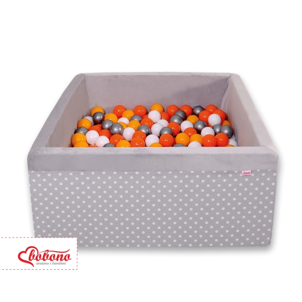 Piscina di Palline con 200 Palline Colorate Quadrato Grigio Pois Bianchi