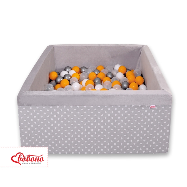 Piscina di Palline con 200 Palline Colorate Quadrato Grigio Pois Bianchi