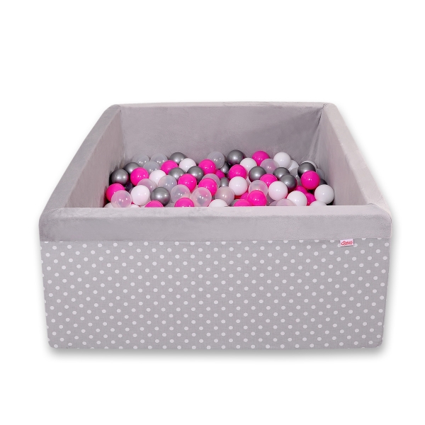 Piscina di Palline con 200 Palline Colorate Quadrato Grigio Pois Bianchi