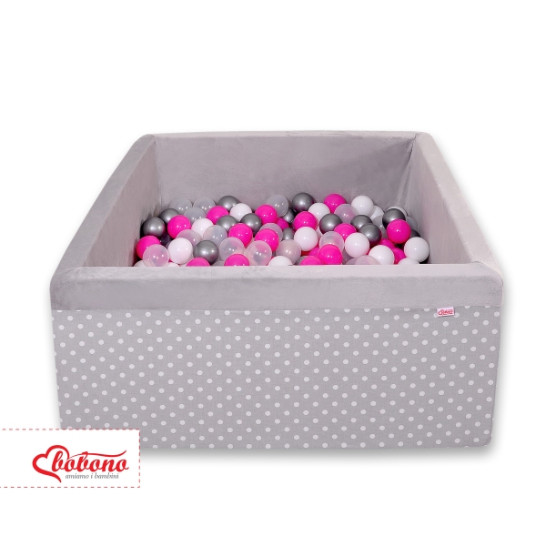 Piscina di Palline con 200 Palline Colorate Quadrato Grigio Pois Bianchi