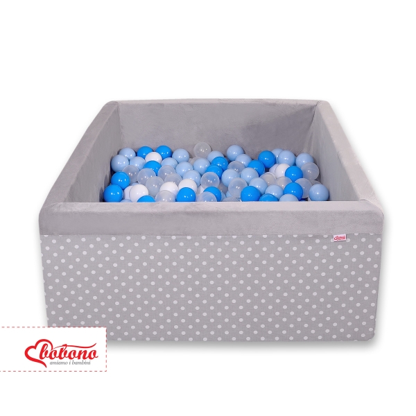 Piscina di Palline con 200 Palline Colorate Quadrato Grigio Pois Bianchi