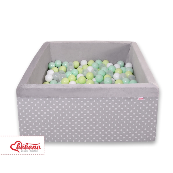Piscina di Palline con 200 Palline Colorate Quadrato Grigio Pois Bianchi