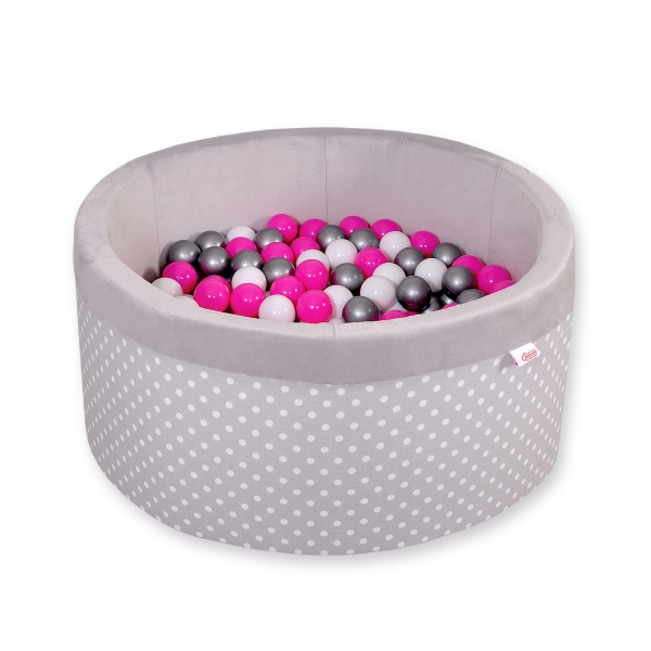 Piscina Morbida con Palline Grigio Pois Bianchi