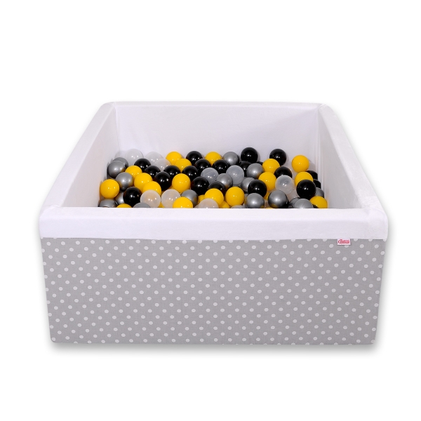 Piscina per Palline con 200 Palline Quadrato Grigio Pois Bianchi