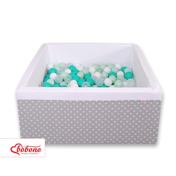 Piscina per Palline con 200 Palline Quadrato Grigio Pois Bianchi