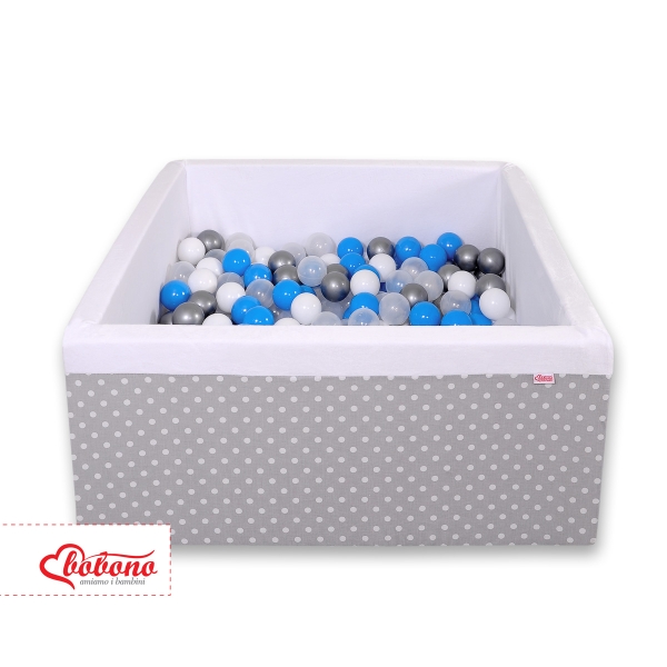 Piscina per Palline con 200 Palline Quadrato Grigio Pois Bianchi