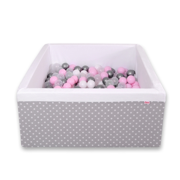 Piscina per Palline con 200 Palline Quadrato Grigio Pois Bianchi