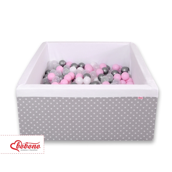 Piscina per Palline con 200 Palline Quadrato Grigio Pois Bianchi