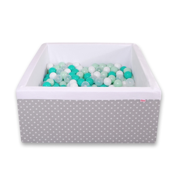 Piscina per Palline con 200 Palline Quadrato Grigio Pois Bianchi