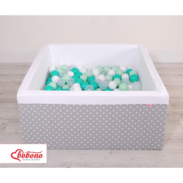 Piscina per Palline con 200 Palline Quadrato Grigio Pois Bianchi