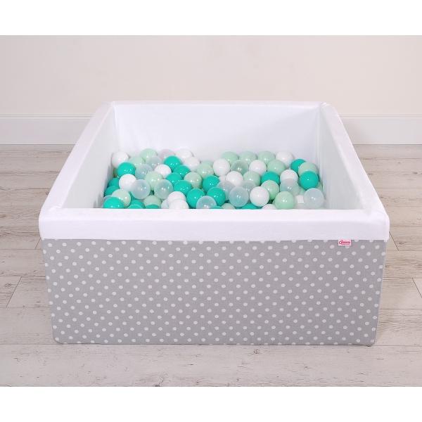 Piscina per Palline con 200 Palline Quadrato Grigio Pois Bianchi