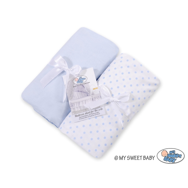 Lenzuolo con angoli in cotone per culla - 2 pezzi Blu Set