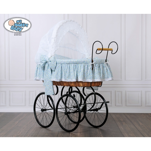 Romantica Culla Vintage in Vimini Completa Bianca Blu Jasmine