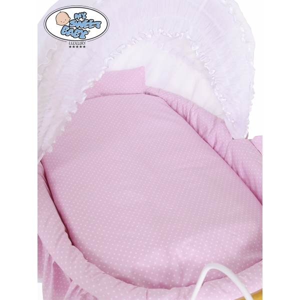 Romantica Culla Vintage in Vimini Completa Rosa Bianca Cristina