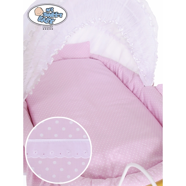 Romantica Culla Vintage in Vimini Completa Rosa Bianca Cristina