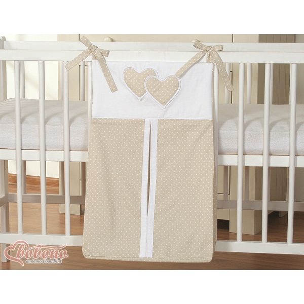 Sacca Organizer per Pannolini Beige Pois Bianchi Cuori