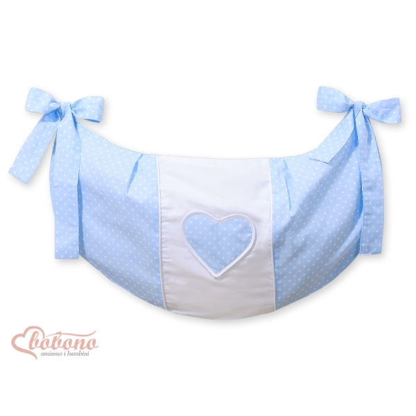 Sacca per Giocattoli per Lettino Blu Pois Bianchi Cuori