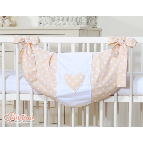Sacca per Giochi Giocattoli Beige Pois Bianchi Cuori